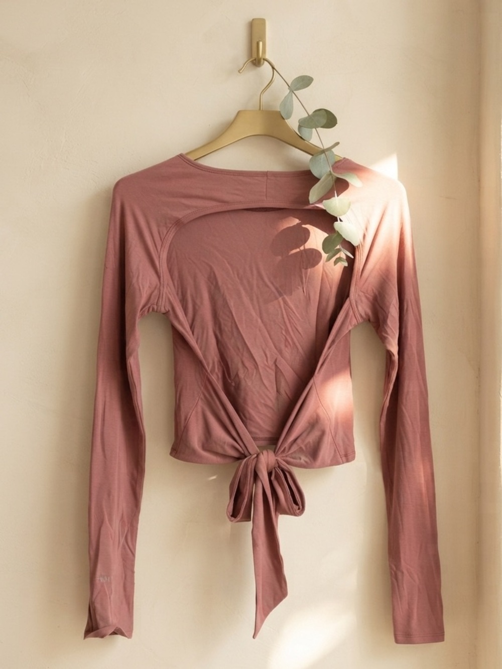 TAVI Long Sleeve Tie-Back Top in Dusty Rose Pilates Open Back
